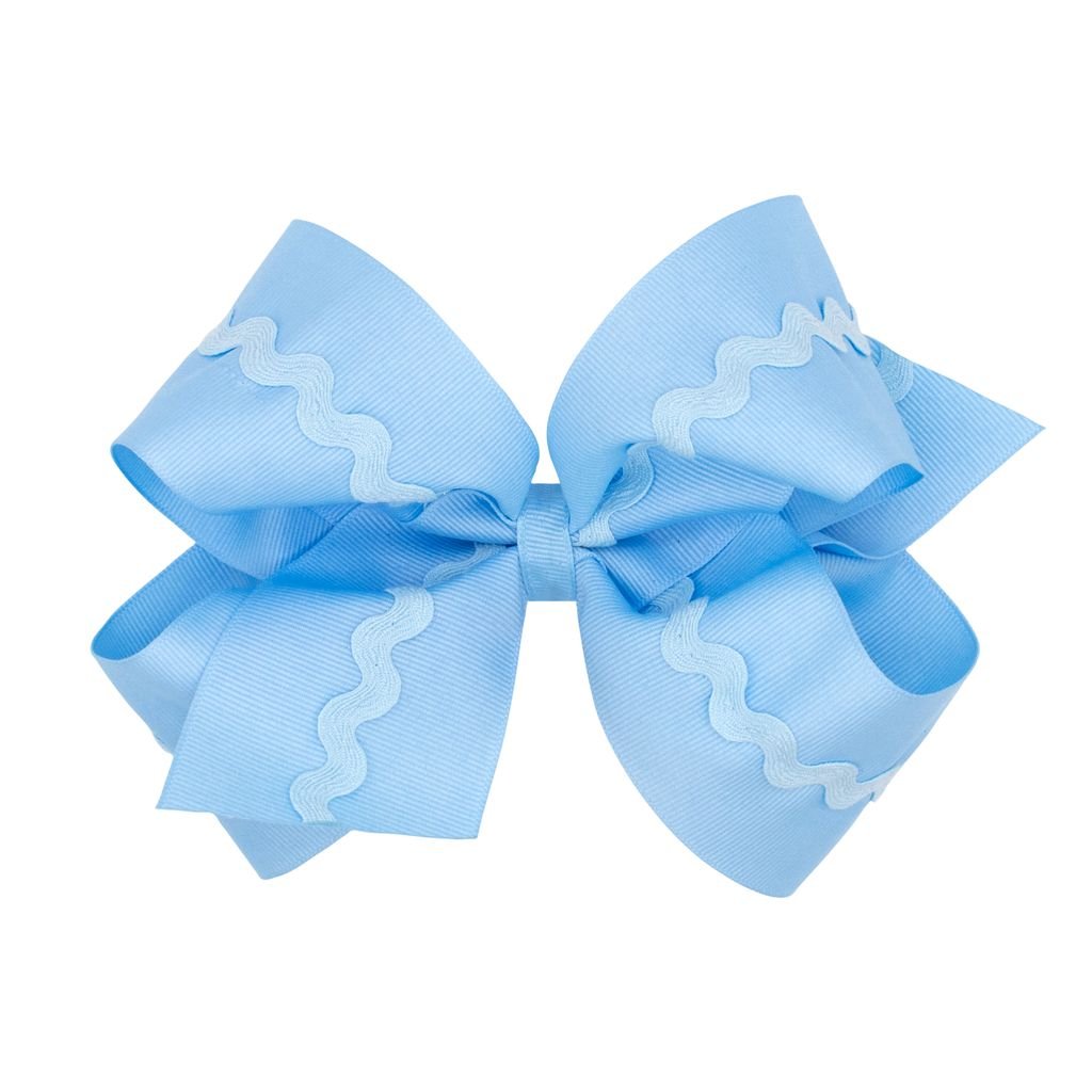 King Grosgrain Bow w/ Ric Rac - Blue - Sugar Babies Children's Boutique/Meg's Shoppe