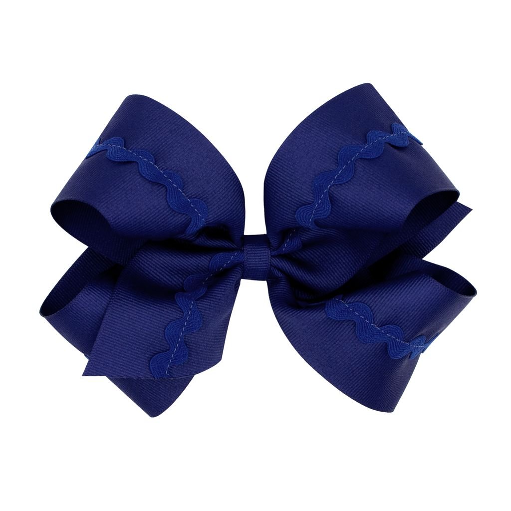 King Grosgrain Bow w/ Ric Rac - Lt. Navy - Sugar Babies Children's Boutique/Meg's Shoppe