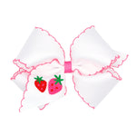 King Grosgrain Hair Bow with Moonstitch Edge and Farm Embroidery - Strawberry Kids Hair Accessories Wee Ones