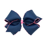 King Moonstitch Bow - Navy with Hot Pink Kids Hair Accessories Wee Ones
