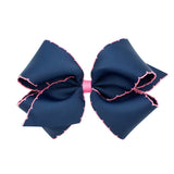King Moonstitch Bow - Navy with Hot Pink Kids Hair Accessories Wee Ones