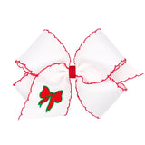 King White Bow w/ Red Moonstitch - Bow Embroidery Kids Hair Accessories Wee Ones