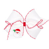 King White Bow w/ Red Moonstitch - Santa Embroidery Kids Hair Accessories Wee Ones