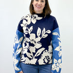 Knit Jacquard Funnel Neck Sweater - Sapphire Sweaters Tribal