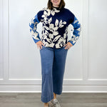 Knit Jacquard Funnel Neck Sweater - Sapphire Sweaters Tribal
