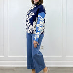 Knit Jacquard Funnel Neck Sweater - Sapphire Sweaters Tribal