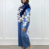 Knit Jacquard Funnel Neck Sweater - Sapphire Sweaters Tribal