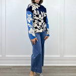 Knit Jacquard Funnel Neck Sweater - Sapphire Sweaters Tribal