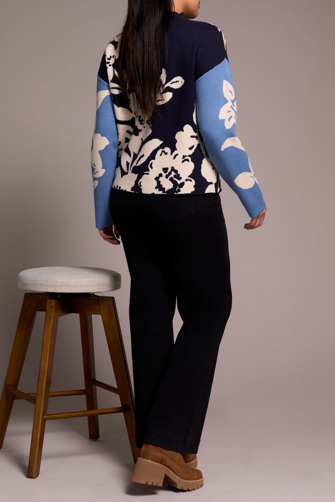 Knit Jacquard Funnel Neck Sweater - Sapphire Sweaters Tribal