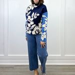 Knit Jacquard Funnel Neck Sweater - Sapphire Sweaters Tribal