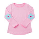 Kylie L/S Tee - Cotton Candy Pink w/ Turquoise Flower Patch Girls Tops + Tees Set Athleisure
