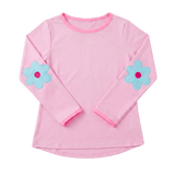 Kylie L/S Tee - Cotton Candy Pink w/ Turquoise Flower Patch Girls Tops + Tees Set Athleisure