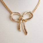 Large Rope Textured Bow Pendant Statement Necklace - Gold Necklaces PennyLine inc