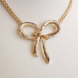Large Rope Textured Bow Pendant Statement Necklace - Gold Necklaces PennyLine inc