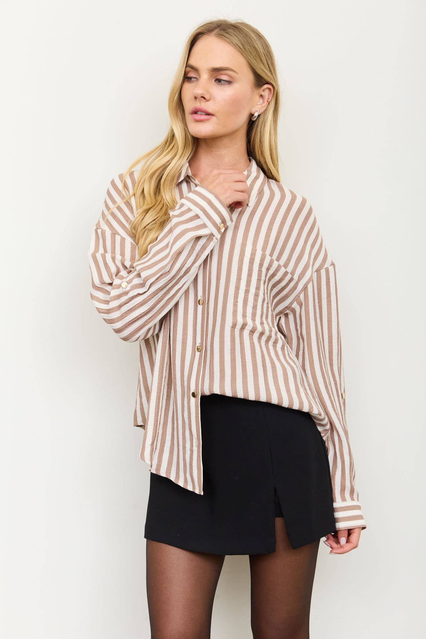 Latte Lines Button-Down Top - Sugar Babies Children's Boutique/Meg's Shoppe
