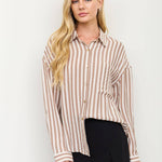 Latte Lines Button-Down Top - Sugar Babies Children's Boutique/Meg's Shoppe