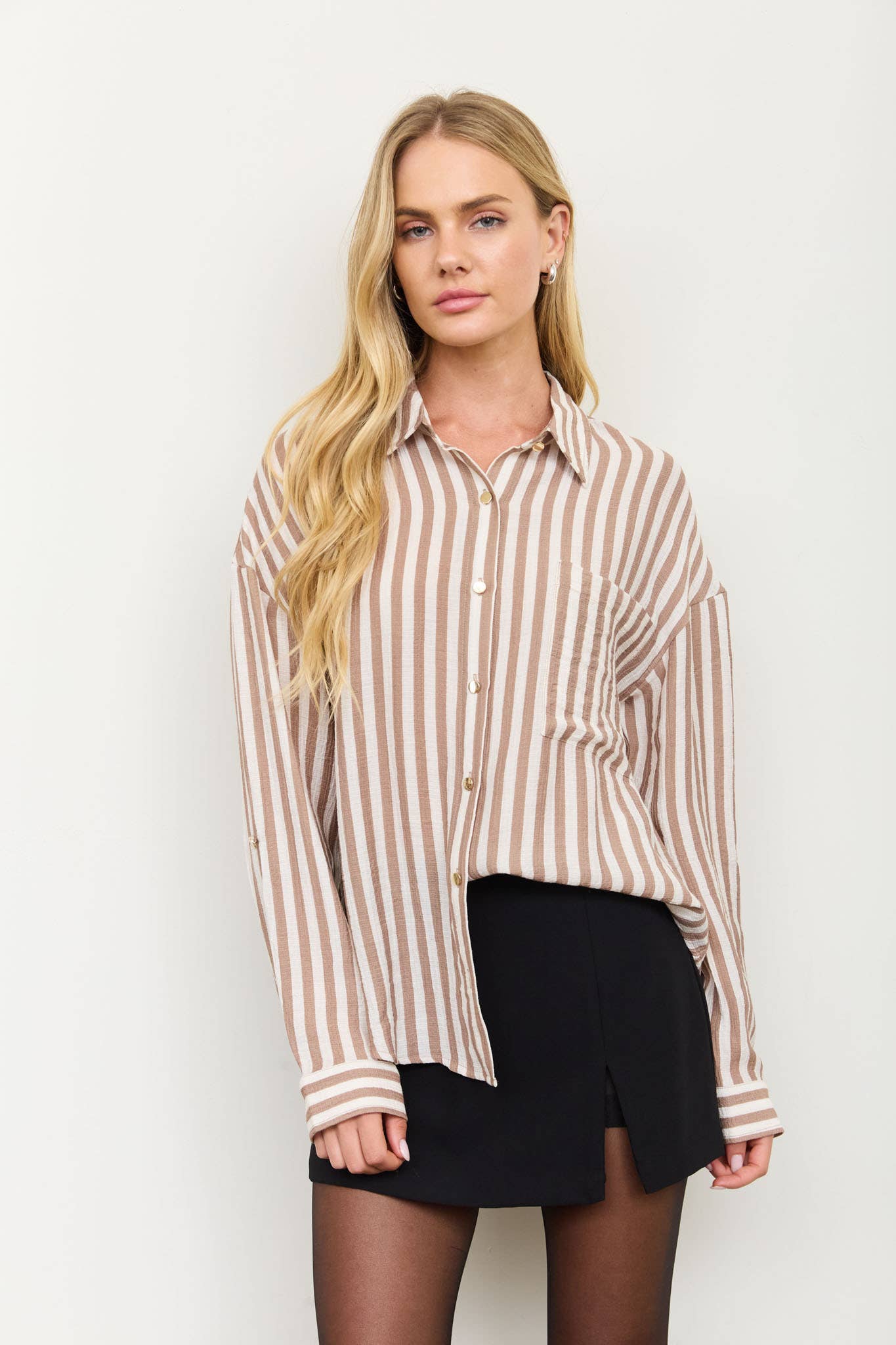 Latte Lines Button-Down Top - Sugar Babies Children's Boutique/Meg's Shoppe