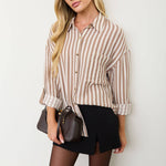 Latte Lines Button-Down Top - Sugar Babies Children's Boutique/Meg's Shoppe