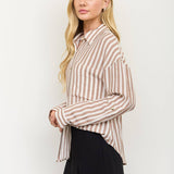 Latte Lines Button-Down Top - Sugar Babies Children's Boutique/Meg's Shoppe
