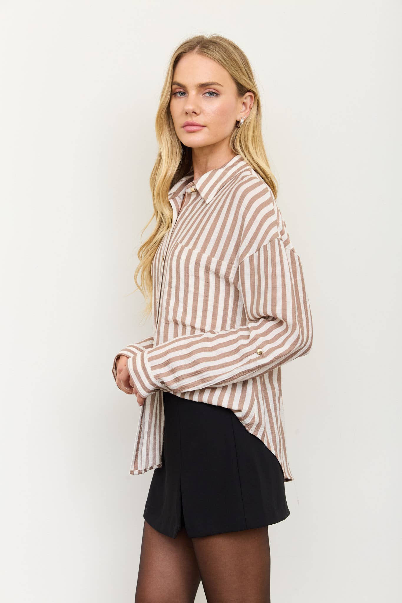Latte Lines Button-Down Top - Sugar Babies Children's Boutique/Meg's Shoppe