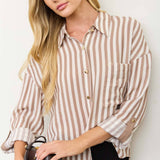 Latte Lines Button-Down Top - Sugar Babies Children's Boutique/Meg's Shoppe