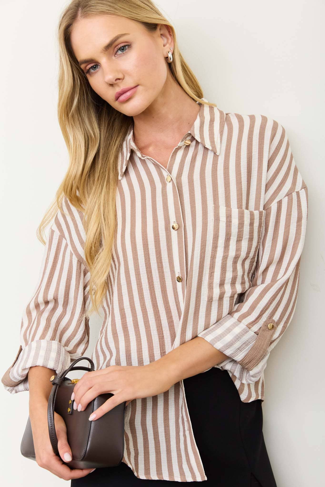 Latte Lines Button-Down Top - Sugar Babies Children's Boutique/Meg's Shoppe