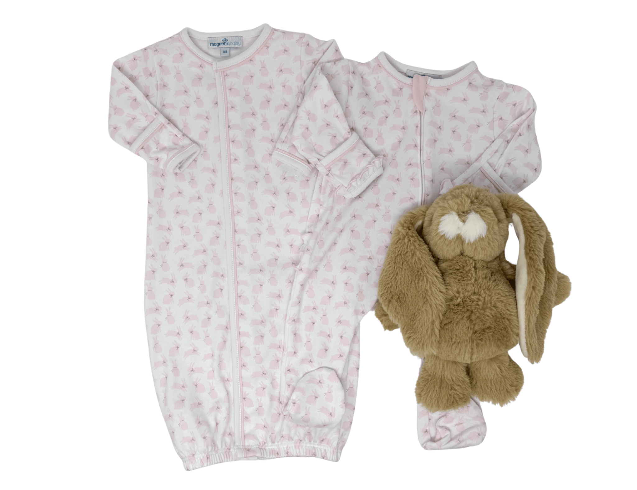 Leaping Bunnies Print Ruffle Converter - Pink Baby Sleepwear Magnolia Baby