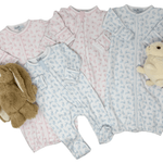 Leaping Bunnies Print Ruffle Zip Footie - Lt. Blue Baby Sleepwear Magnolia Baby