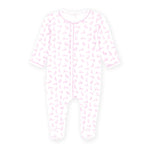 Leaping Bunnies Print Ruffle Zip Footie - Pink Baby Sleepwear Magnolia Baby
