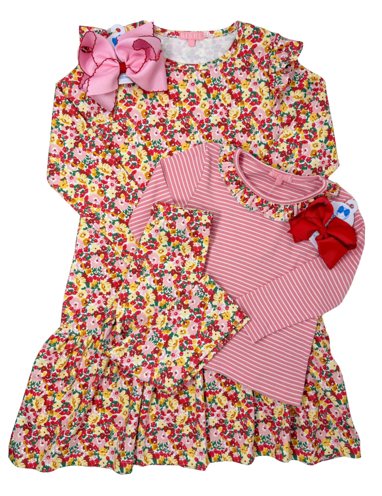 Leggings - Autumn Floral Stripe Girls Pants + Leggings Bisby