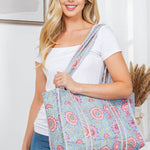 Light Blue Floral Quilted Tote Bag Purses + Totes LA Soul