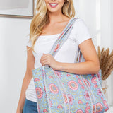 Light Blue Floral Quilted Tote Bag Purses + Totes LA Soul