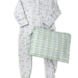 Light Blue Printed Tee Time Zipper Footie Baby Sleepwear Magnolia Baby