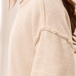 Lofty Elbow Sleeve Crew Neck Sweater - Cream Tops Tribal