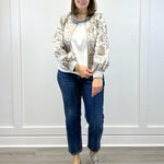 Long Puff Sleeve Floral Metallic Jacquard Bomber Jacket - Silver Outerwear VOY