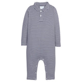Long Sleeve Polo Romper - Navy Stripe Boys Bubbles + Rompers Little English