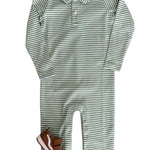 Long Sleeve Polo Romper - Watercress Stripe Boys Bubbles + Rompers Little English