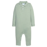 Long Sleeve Polo Romper - Watercress Stripe Boys Bubbles + Rompers Little English