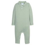 Long Sleeve Polo Romper - Watercress Stripe Boys Bubbles + Rompers Little English