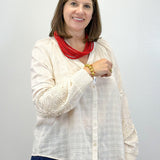 L/S Blouse w/ Applique Sleeves - Moonstone Tops Tribal