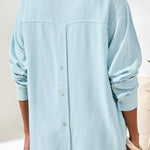 L/S Button Front Shirt w/ Back Placket - Lt. Aqua Sky Tops Tribal