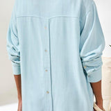L/S Button Front Shirt w/ Back Placket - Lt. Aqua Sky Tops Tribal
