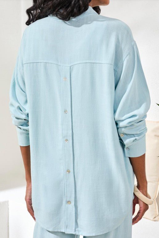 L/S Button Front Shirt w/ Back Placket - Lt. Aqua Sky Tops Tribal