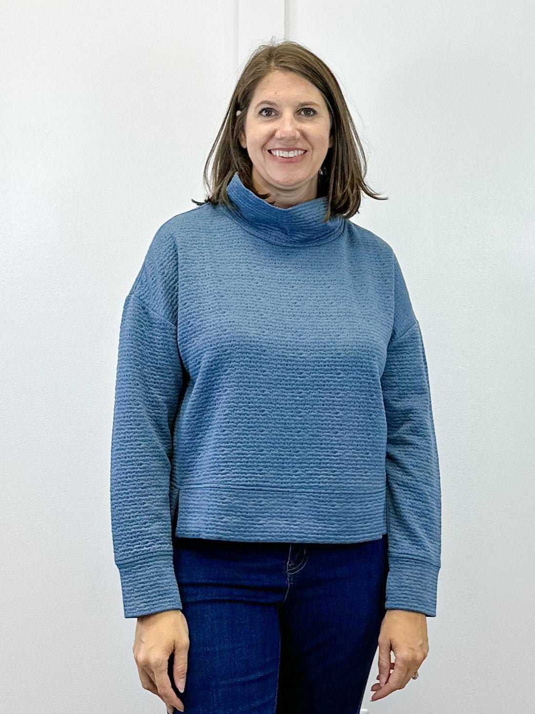 L/S Funnel Neck Top - Slate Blue