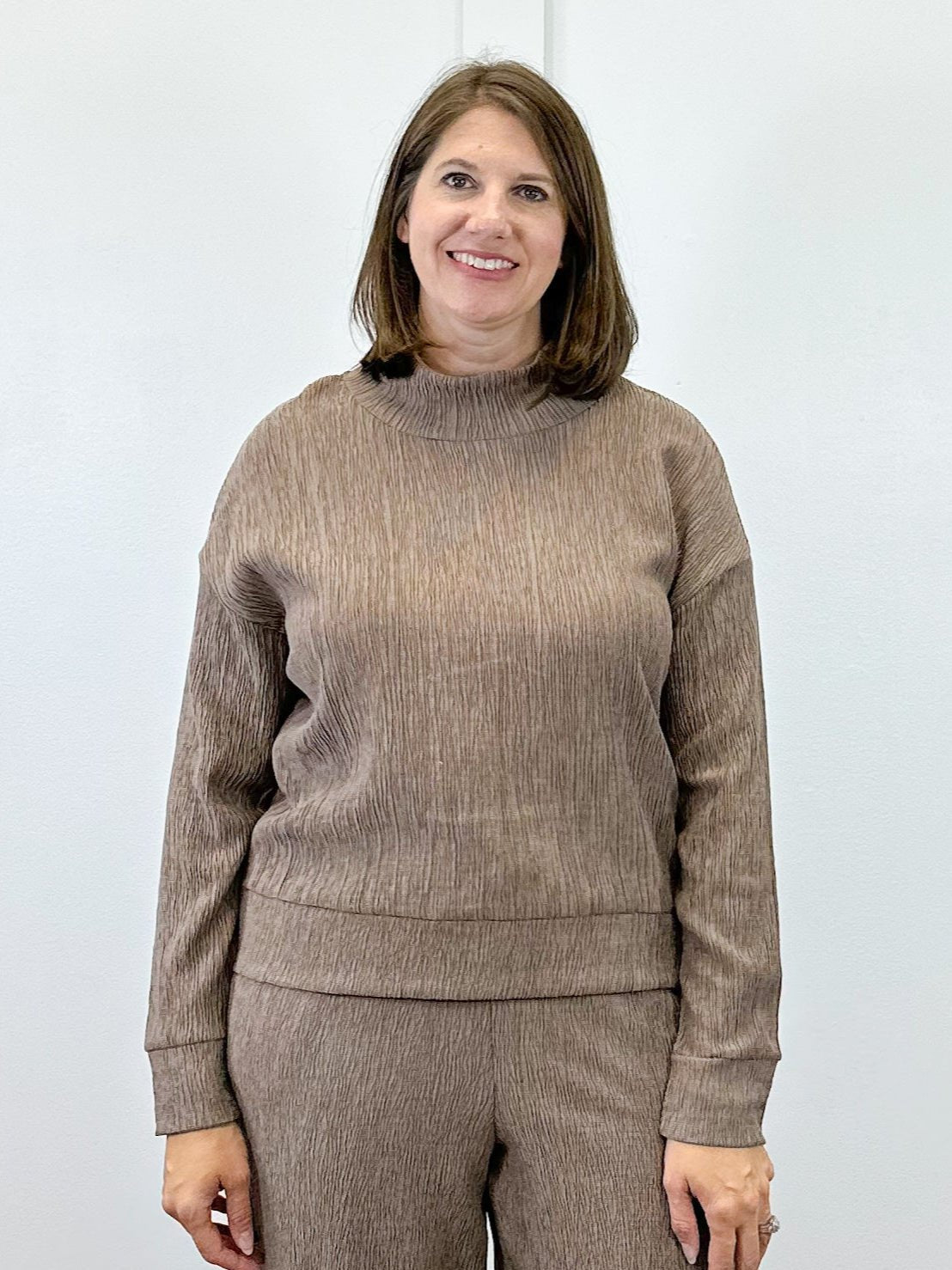 L/S Mock Neck Top - Fossil