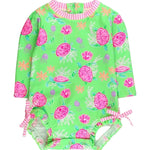 L/S One Piece Rash Guard - Neon Turtle Tide Kids Swim Rufflebutts