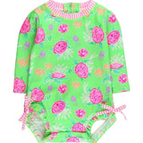 L/S One Piece Rash Guard - Neon Turtle Tide Kids Swim Rufflebutts