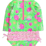L/S One Piece Rash Guard - Neon Turtle Tide Kids Swim Rufflebutts