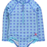 L/S One Piece Rash Guard - Periwinkle Blue Coastal Cane Kids Swim Rufflebutts