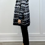 L/S Open Front Sweater Coat - Black/Gray Wavy Stripe Outerwear Liverpool